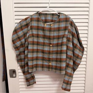 Plaid Puff Sleeve Jacket
